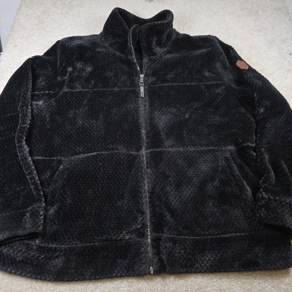 Free Country Sierra Butter Pile Jacket Womens 2XL Black Full-Zip Stand Collar